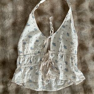 Floral Halter Top - Cream and Blue